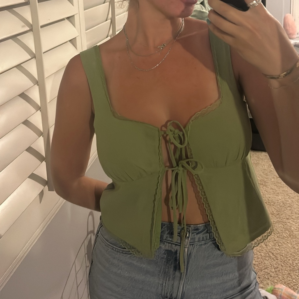 Green Lace-Up Women's Blouse